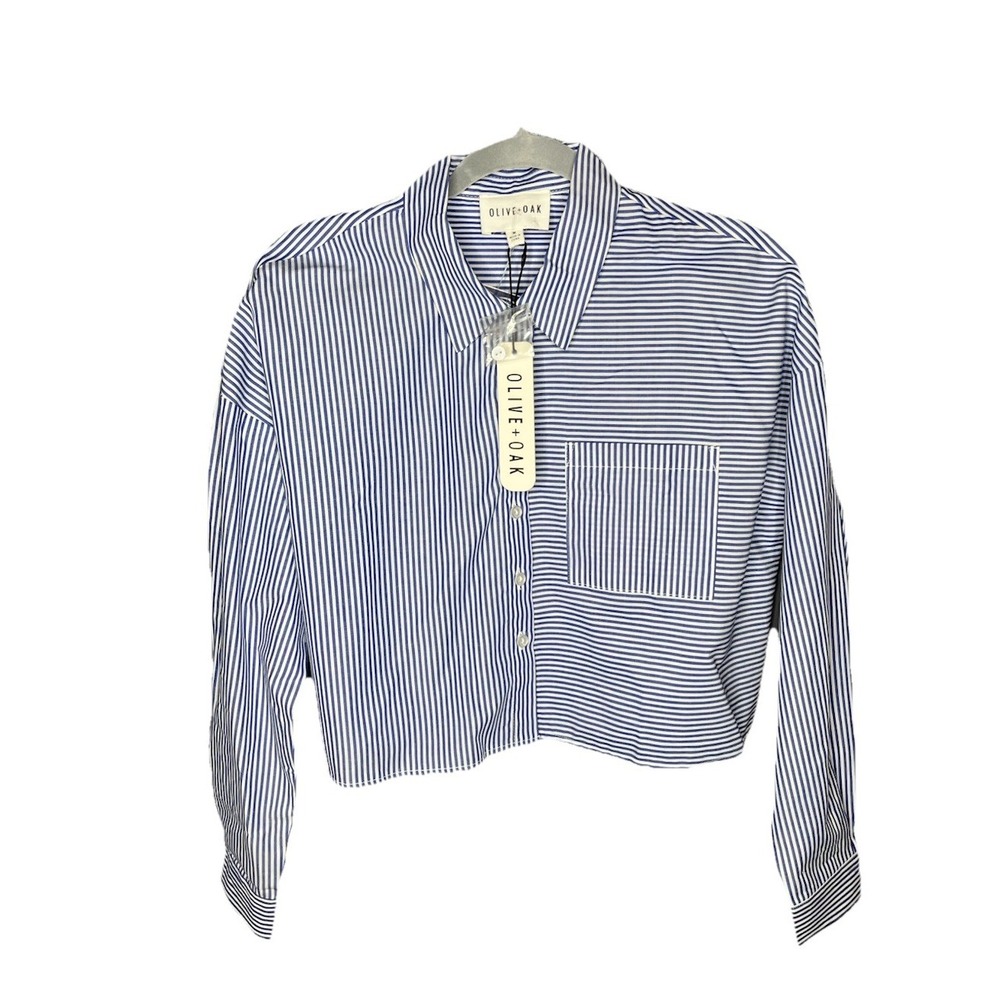NWT OLIVE+ OAK Women's Striped Cropped Shirt Medium
